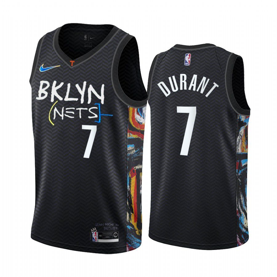 Men Brooklyn Nets #7 kevin durant black city edition honor basquiat 2020 nba jersey->brooklyn nets->NBA Jersey